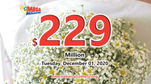 2020年11月27日，Mega Millions开奖结果：彩金为2.29亿美元。